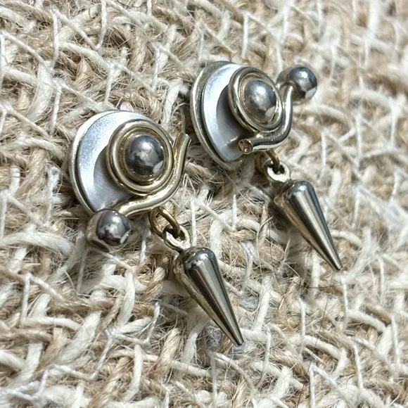 Modernist Artisan OOAK Silver Geometric Dangle Earrings - Picture 6 of 15